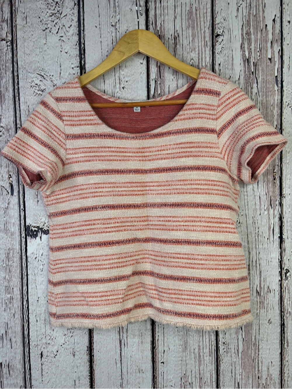 Green Envelope Textured Boucle Knit Top Medium Short Sleeves Multicolor Shirt